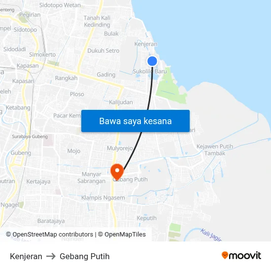 Kenjeran to Gebang Putih map