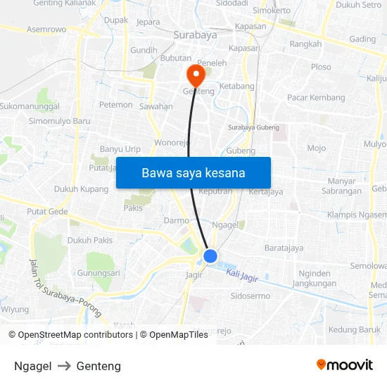 Ngagel to Genteng map