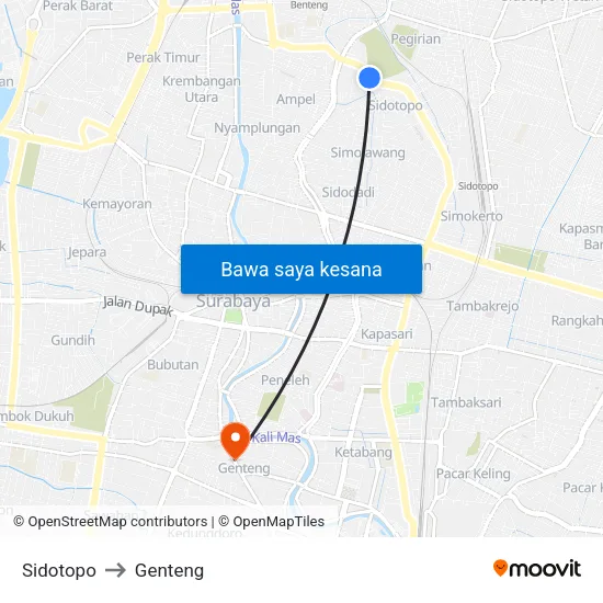 Sidotopo to Genteng map