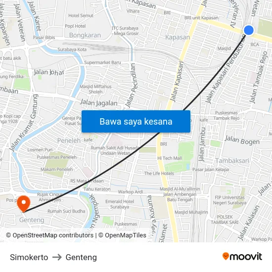 Simokerto to Genteng map