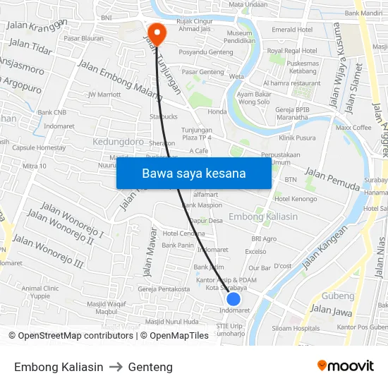 Embong Kaliasin to Genteng map