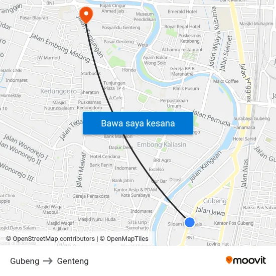 Gubeng to Genteng map