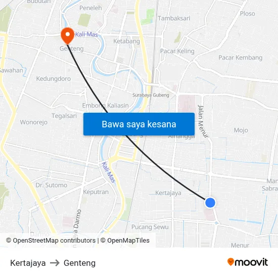 Kertajaya to Genteng map