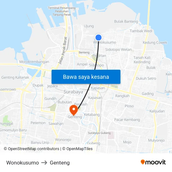 Wonokusumo to Genteng map
