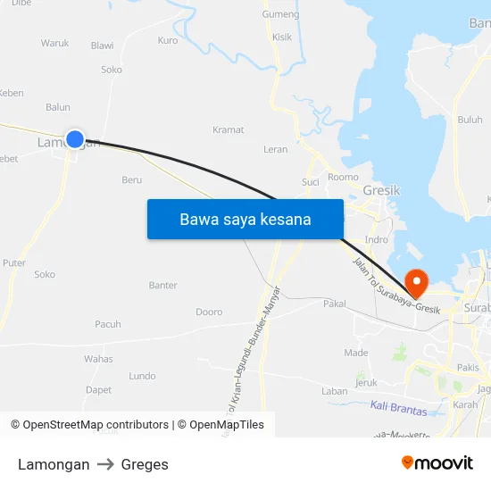 Lamongan to Greges map