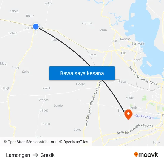 Lamongan to Gresik map