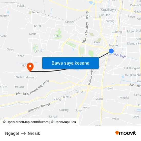 Ngagel to Gresik map
