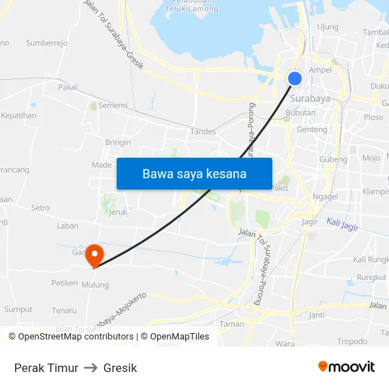 Perak Timur to Gresik map