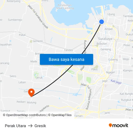 Perak Utara to Gresik map