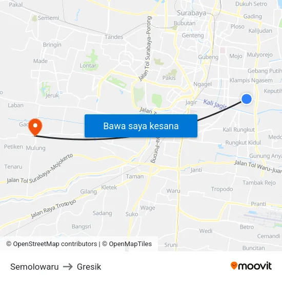 Semolowaru to Gresik map