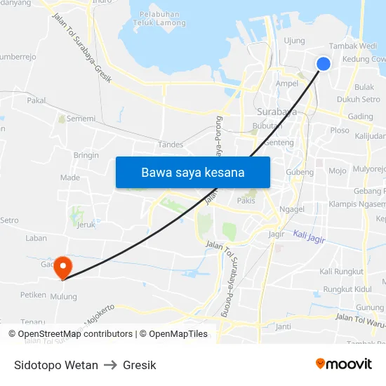 Sidotopo Wetan to Gresik map