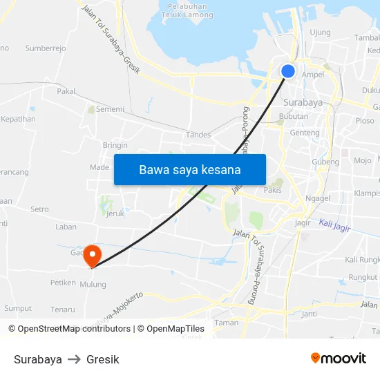 Surabaya to Gresik map