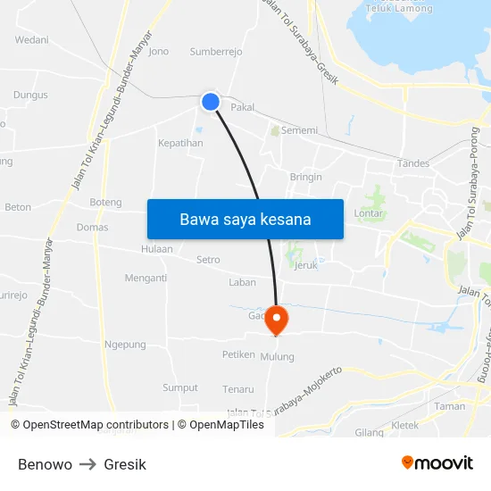 Benowo to Gresik map