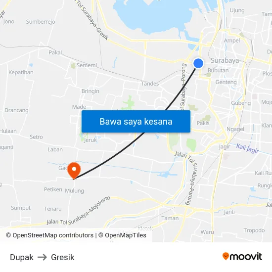 Dupak to Gresik map
