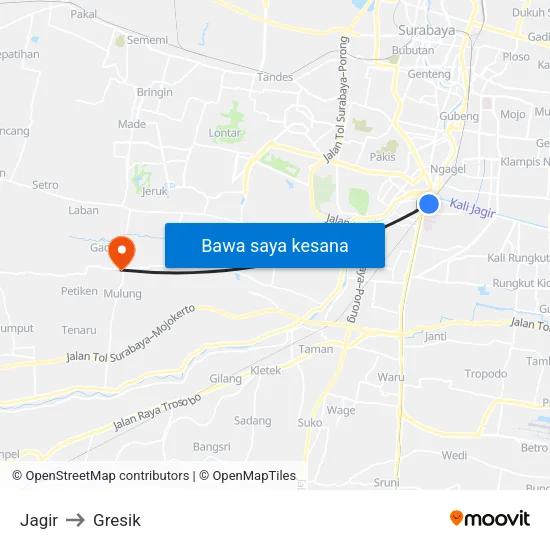Jagir to Gresik map