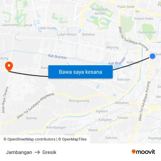 Jambangan to Gresik map