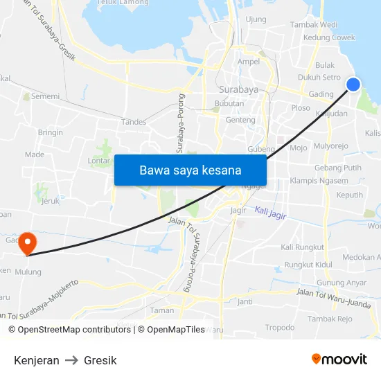 Kenjeran to Gresik map