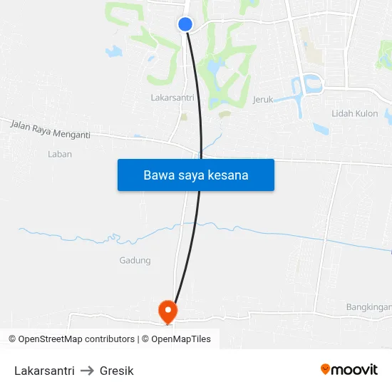 Lakarsantri to Gresik map