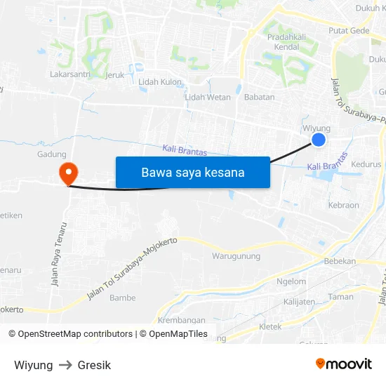 Wiyung to Gresik map