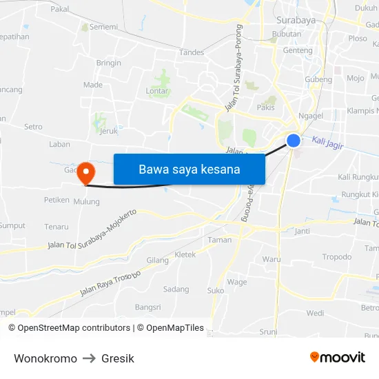Wonokromo to Gresik map