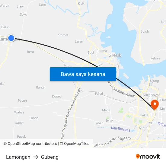 Lamongan to Gubeng map