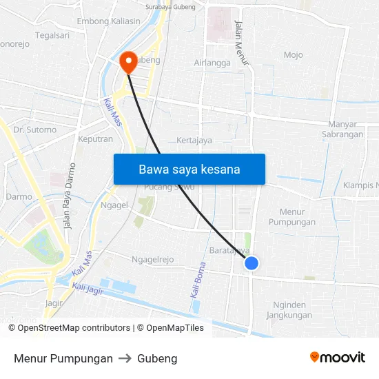 Menur Pumpungan to Gubeng map