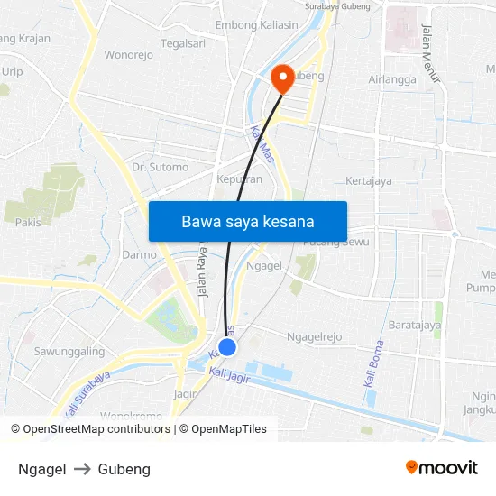 Ngagel to Gubeng map