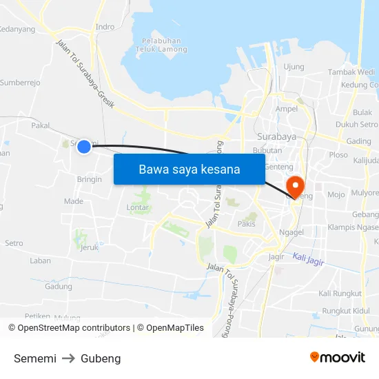 Sememi to Gubeng map