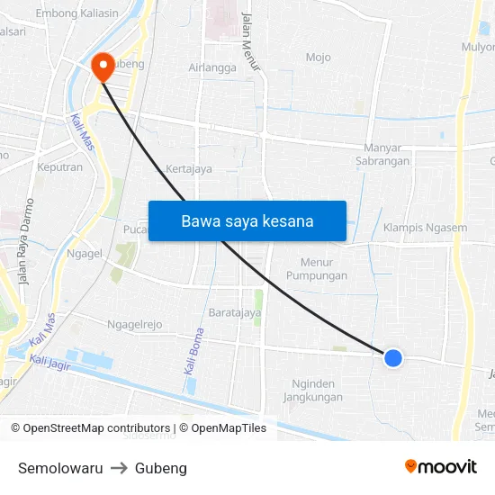 Semolowaru to Gubeng map