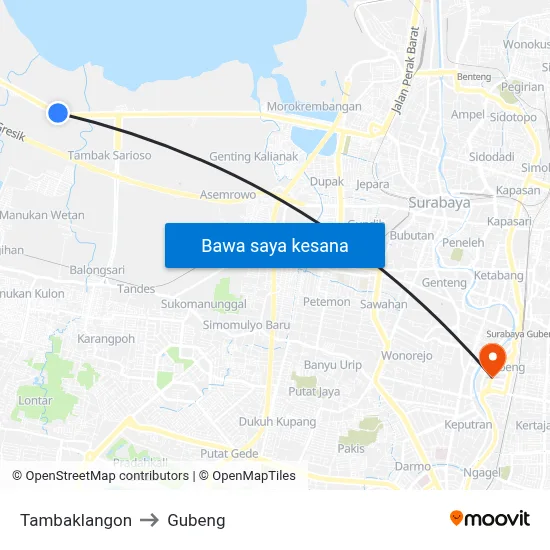 Tambaklangon to Gubeng map