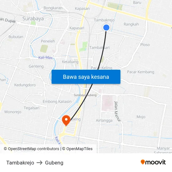 Tambakrejo to Gubeng map