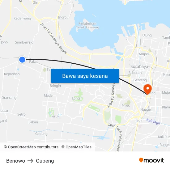 Benowo to Gubeng map