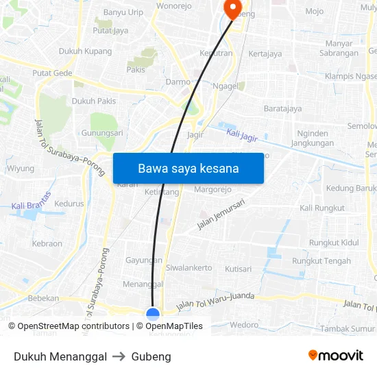Dukuh Menanggal to Gubeng map