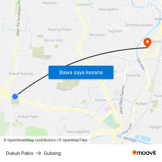 Dukuh Pakis to Gubeng map