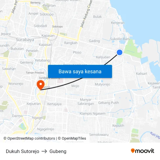 Dukuh Sutorejo to Gubeng map
