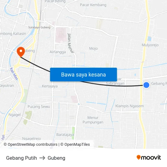 Gebang Putih to Gubeng map