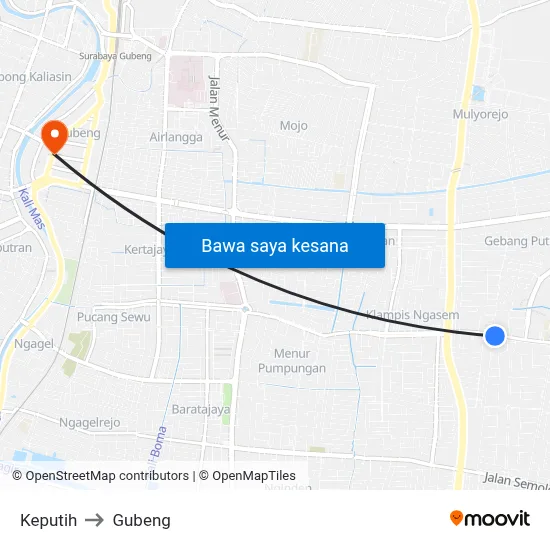 Keputih to Gubeng map