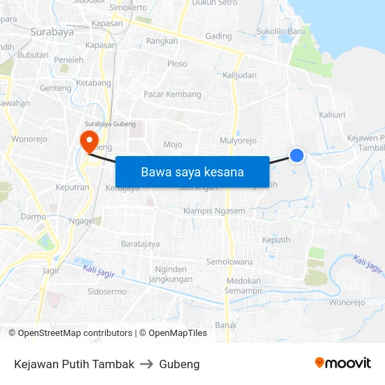 Kejawan Putih Tambak to Gubeng map