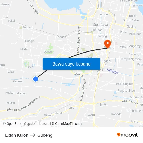 Lidah Kulon to Gubeng map