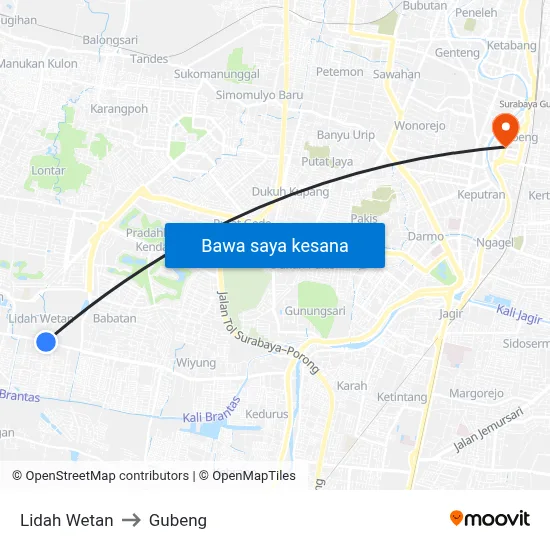 Lidah Wetan to Gubeng map
