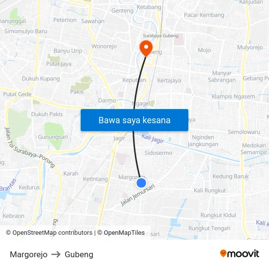 Margorejo to Gubeng map