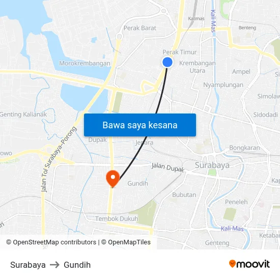 Surabaya to Gundih map
