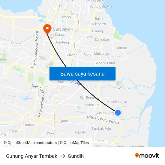 Gunung Anyar Tambak to Gundih map