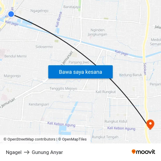 Ngagel to Gunung Anyar map