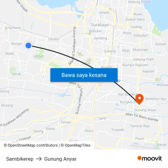 Sambikerep to Gunung Anyar map