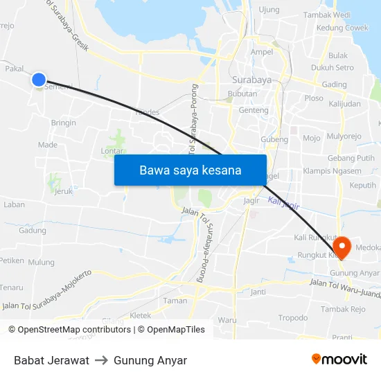 Babat Jerawat to Gunung Anyar map