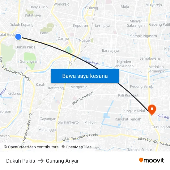 Dukuh Pakis to Gunung Anyar map