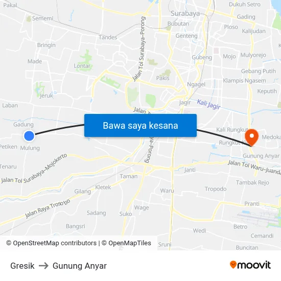 Gresik to Gunung Anyar map
