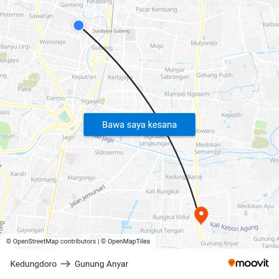 Kedungdoro to Gunung Anyar map