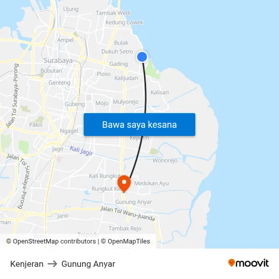 Kenjeran to Gunung Anyar map